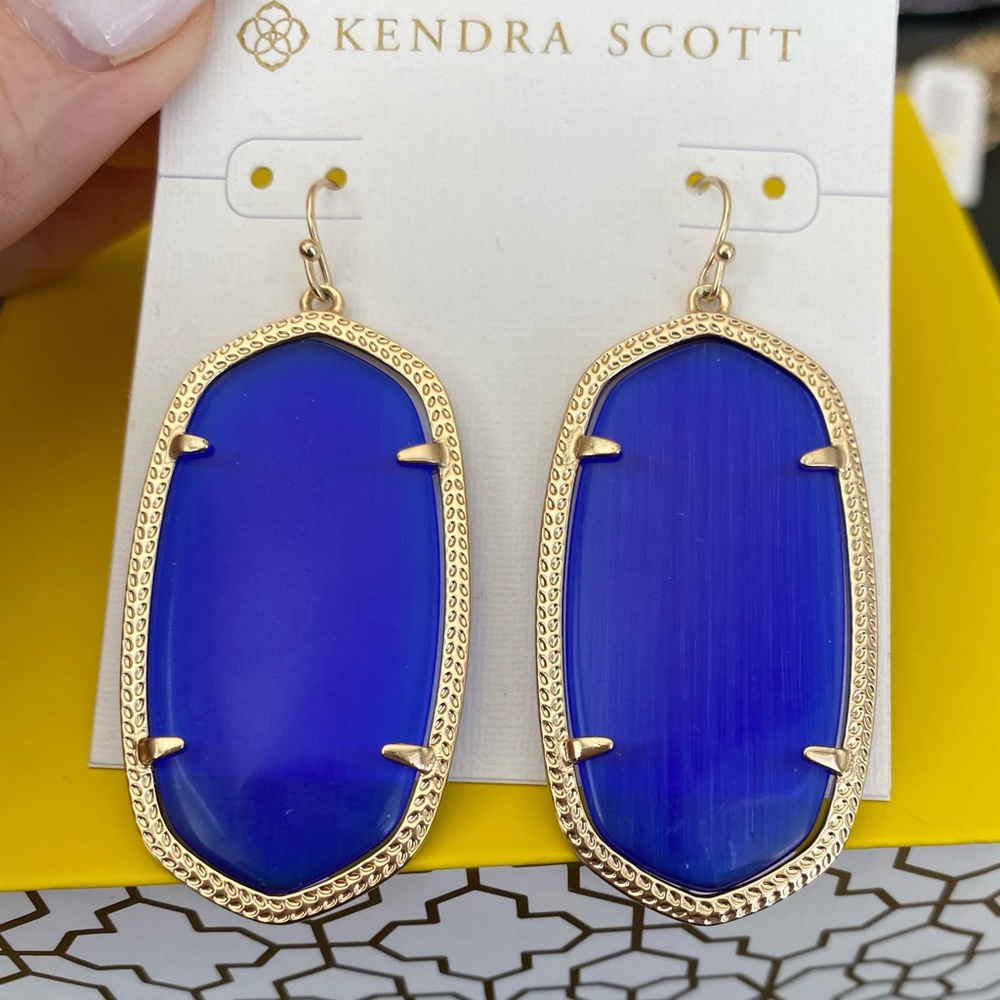 Danielle earrings Cobalt cats eye & gold hardware